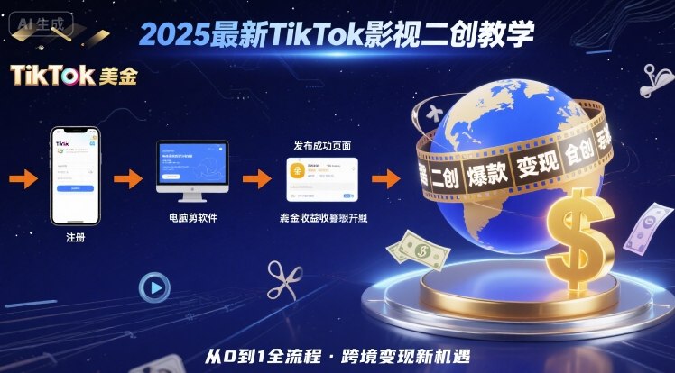 2025年最新TikTok影视二创教学，从注册到发布撸美金全流程，跨境变现新机遇-HXPP