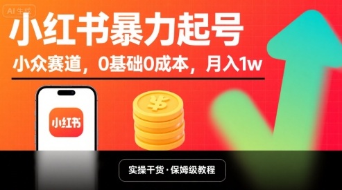 小红书暴力起号，小众赛道，0基础0成本，月入1w-HXPP