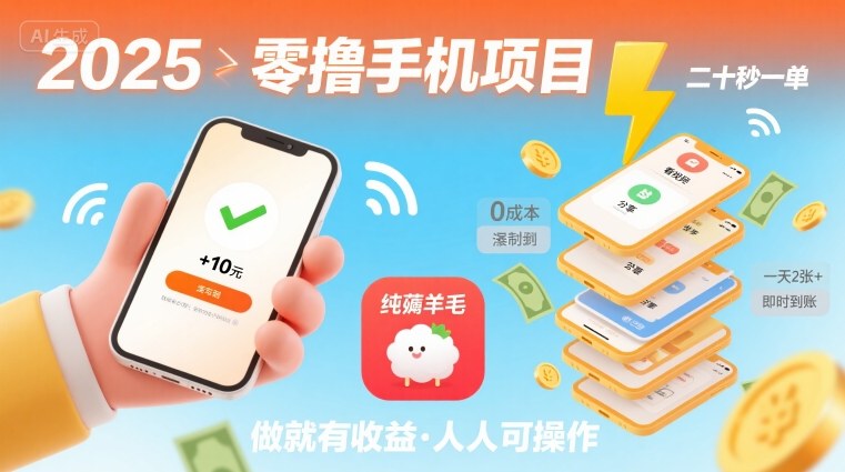 2025年零撸手机项目，二十秒一单，纯薅羊毛 一天2张+做就有-HXPP