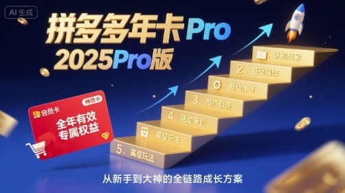 拼多多年卡2025Pro版，五大板块从认知到基础、从推广到活动、从活动到玩法-HXPP