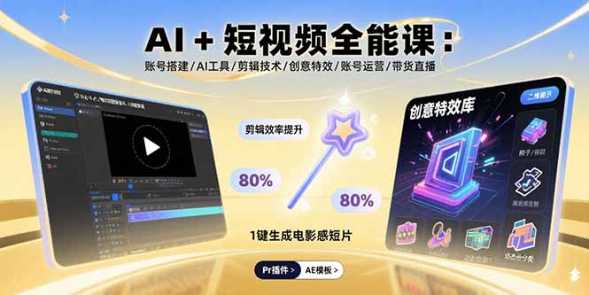 AI+短视频全能课：账号搭建/AI工具/剪辑技术/创意特效/账号运营/带货直播-HXPP