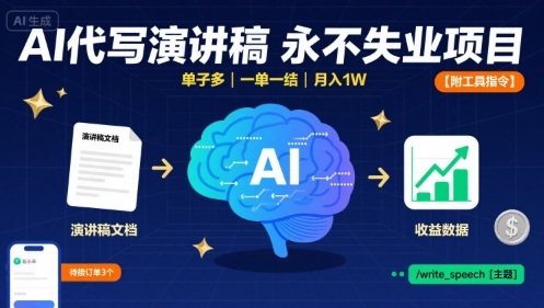AI代写演讲稿，永不失业项目，单子多，一单一结，月入1W【附工具指令】-HXPP