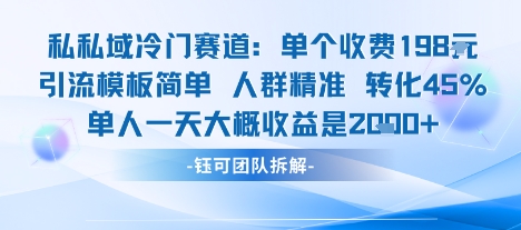 私域冷门赛道单个收费198米引流模板简单人群精准 45%的转化率单人一天大概收益多张-HXPP