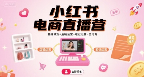 小红书电商直播营，直播带货+店铺运营+笔记运营=全电商-HXPP