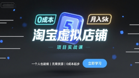 淘宝虚拟店铺项目实战课，一个人也能做，无需货源、0成本起步，月入5k-HXPP