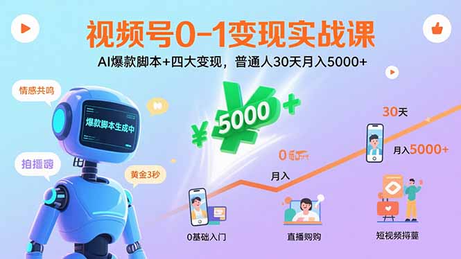 视频号0-1变现实战课：AI爆款脚本+四大变现，普通人30天月入5000+-HXPP