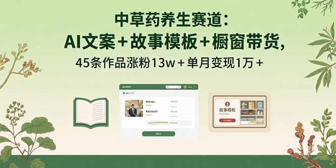 中草药养生赛道：AI文案+故事模板+橱带货，45条作品涨粉13w+单月变现1万+-HXPP