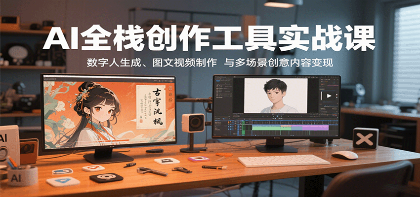 AI全栈创作工具实战课：数字人生成、图文视频制作与多场景创意内容变现-HXPP