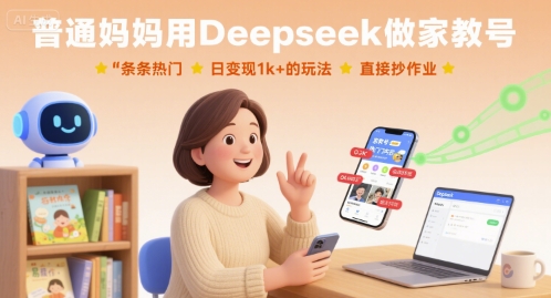 普通妈妈用Deepseek做家教号，条条热门，日变现1k+的玩法，直接抄作业-HXPP